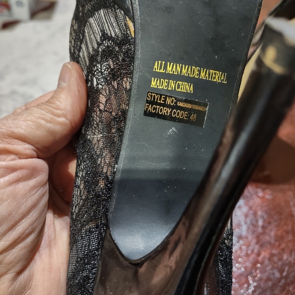 (Sh698) Deb,Black Lace Heels, 7.5,Open Toe - Picture 5 of 13